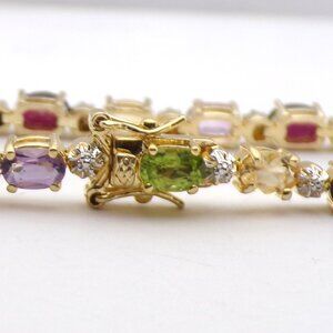 925 Sterling Silver Multigemstone Link Bracelet Gold Finish Tennis Bracelet